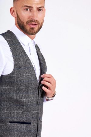 Scott - Grey Tweed Check Waistcoat