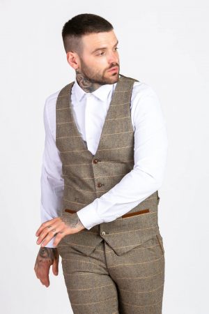 Ted - Tan Tweed Check Waistcoat