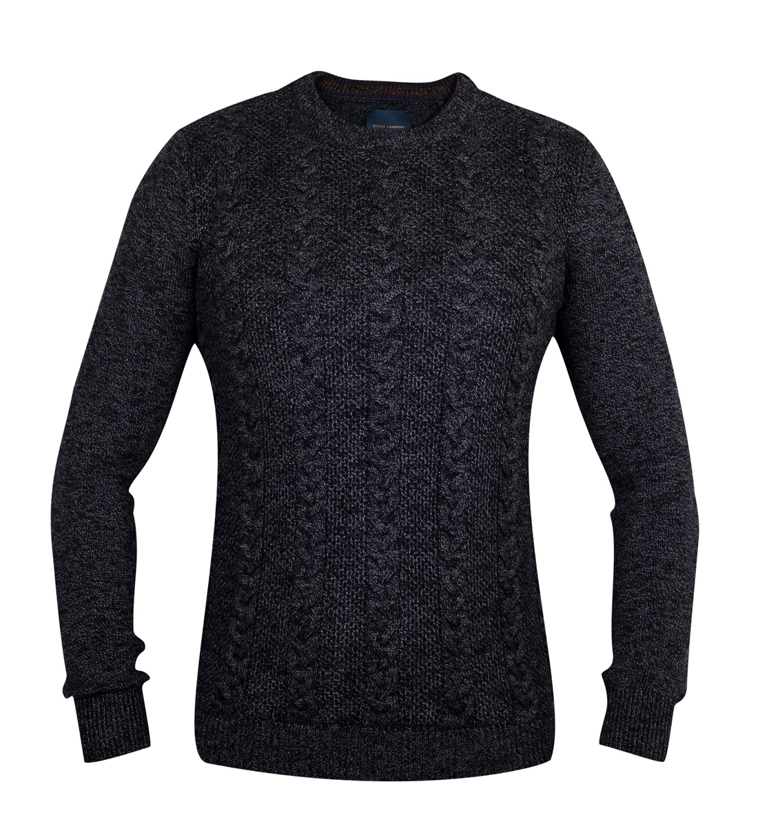 Guide grey/black mouline cable front knit