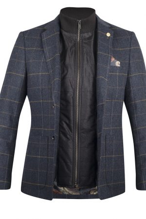 Guide navy italian wool blend checked blazer with gilet insert